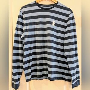 Psycho Bunny Mens Logo T-Shirt Striped Long Sleeve Crew Neck Tee Top Size M